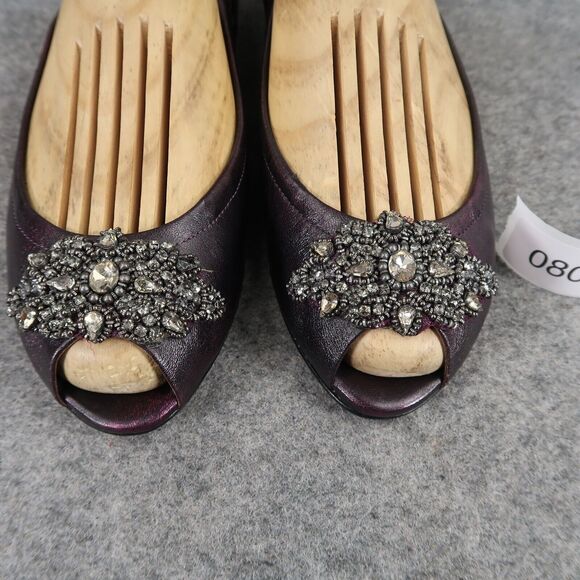 Vera Wang Shoes Womens 7.5 Ballet Flats Peep Toe Formal Wedding Purple Metallic - Picture 4 of 16